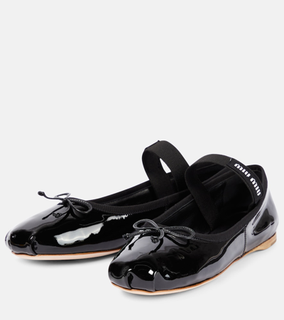 Miu Miu Logo-printed Bow Detailed Ballerina Shoes In Animal Print