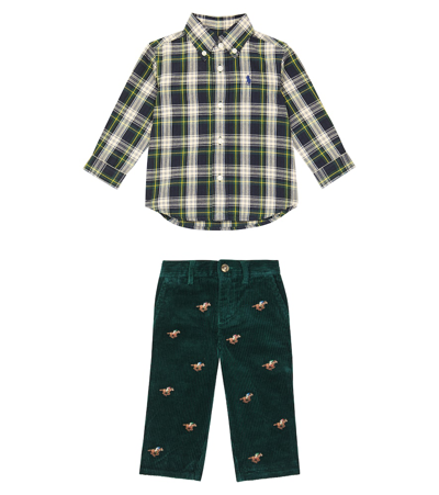 Shop Polo Ralph Lauren Baby Cotton Shirt And Pants Set In Multicoloured