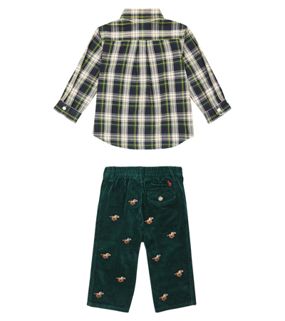 Shop Polo Ralph Lauren Baby Cotton Shirt And Pants Set In Multicoloured