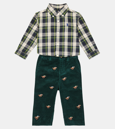 Shop Polo Ralph Lauren Baby Cotton Shirt And Pants Set In Multicoloured