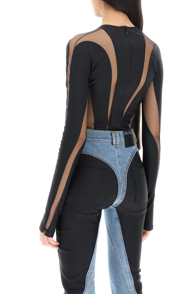 Shop Mugler Long Sleeve Illusion Bodysuit