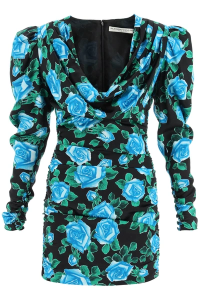 Shop Alessandra Rich Rose Print Silk Mini Dress