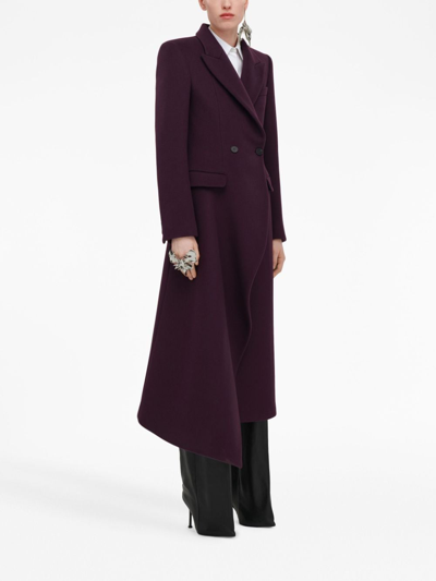 Shop Alexander Mcqueen Asymmetric Double-breasted Wool Coat In Purple