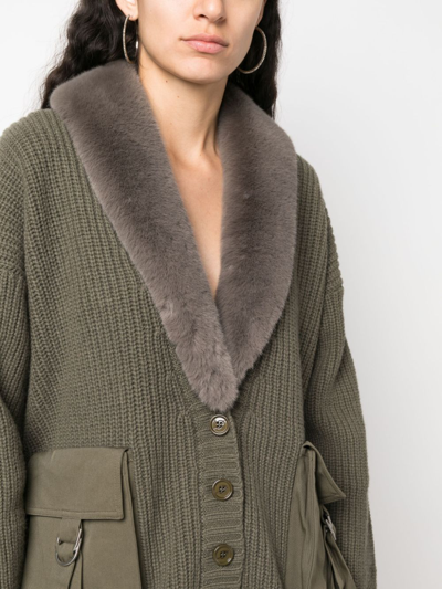Shop Blumarine Faux-fur Detail Wool Cardigan In Green