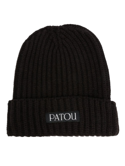 Shop Patou Embroidered-logo Beanie Hat In Brown