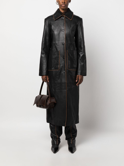 Shop Remain Single-breasted Leather Maxi Coat In Black