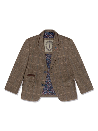 Shop House Of Cavani Single-breasted Checked Three-piece Suit In Brown