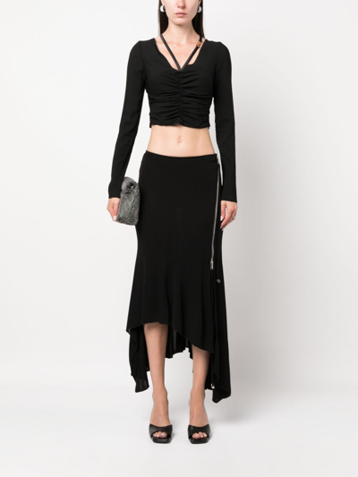 Shop Blumarine Side-slit Draped Midi Skirt In Black