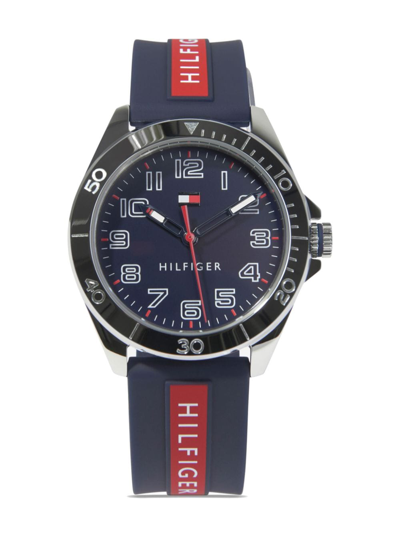 Shop Tommy Hilfiger Junior Logo-print Stripe-detail Watch In Blue