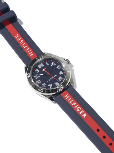 Shop Tommy Hilfiger Junior Logo-print Stripe-detail Watch In Blue