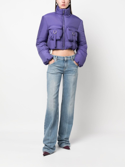 Shop Blumarine Funnel-neck Cropped Puffer Jacket In Purple