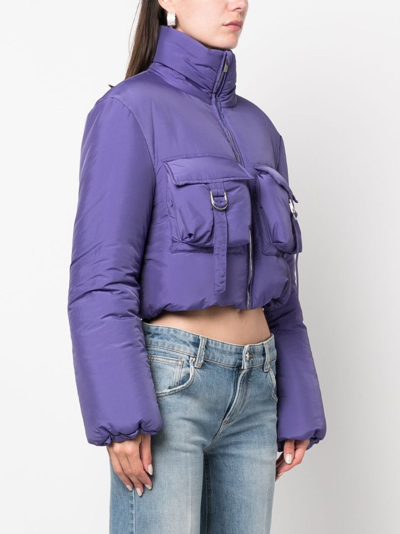 Shop Blumarine Funnel-neck Cropped Puffer Jacket In Purple
