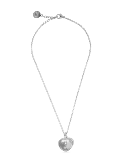 Shop Versace Crystal-embellished Heart-pendant Necklace In Silver