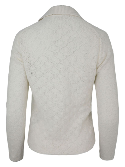 Shop Vince Long-sleeved Pointelle-knit Polo Top In White