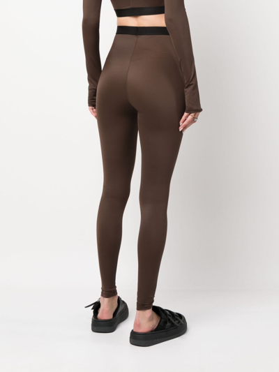 Shop Amiri Elasticated Logo-waistband Leggings In Brown