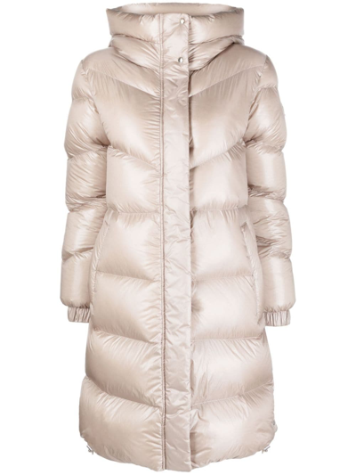 Shop Woolrich Logo-patch Padded Hooded Coat In Neutrals