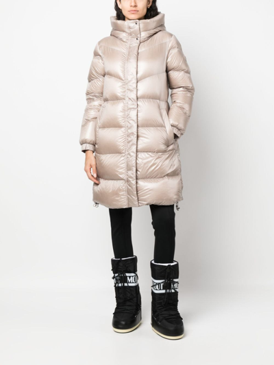 Shop Woolrich Logo-patch Padded Hooded Coat In Neutrals