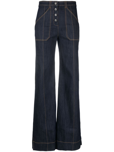 Shop Cinq À Sept Long Benji Cotton Jeans In Blue