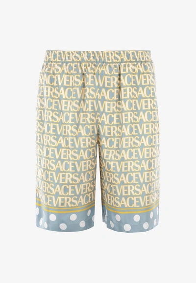 Shop Versace All-over Logo Shorts In Linen In Multicolor