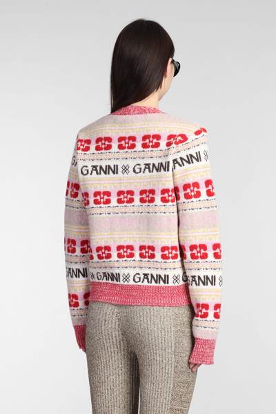 Shop Ganni Cardigan In Multicolor Wool
