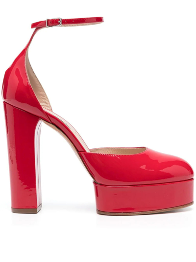 Shop Casadei Red Calf Leather Platform Pumps In Rosso