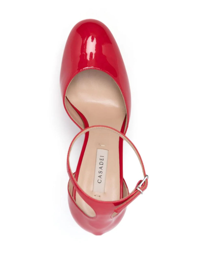 Shop Casadei Red Calf Leather Platform Pumps In Rosso