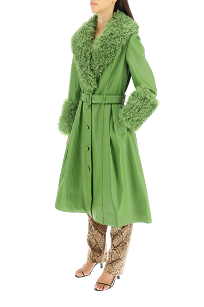 Shop Saks Potts Foxy Leather And Shearling Long Coat In Forest (green)