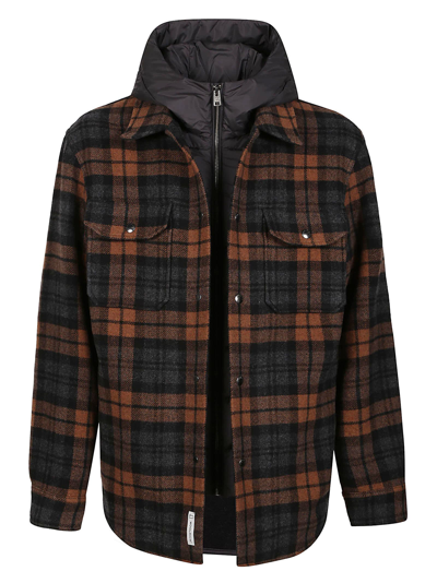 Shop Woolrich Detachable Hhod Down Overshirt Jacket In Brown Check