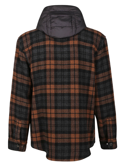 Shop Woolrich Detachable Hhod Down Overshirt Jacket In Brown Check