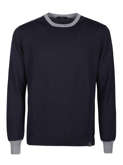 Shop Fay Round Neck Sweater In A Blu Navy/grigio Blu/platino