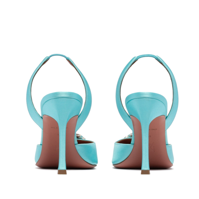 Amina Muaddi Camelia Crystal-embellished Satin And Leather Slingback Pumps In Green