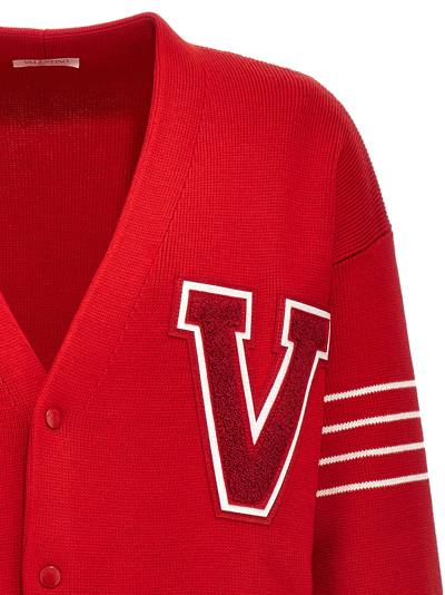 Shop Valentino Vlogo Cardigan In Red