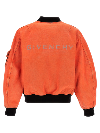 Shop Givenchy Nylon Reversible Denim Bomber Jacket In Orange