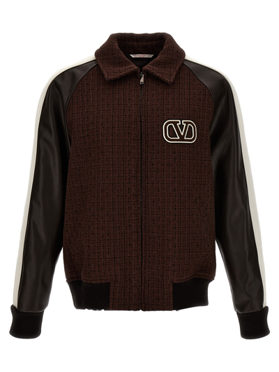 Shop Valentino Bomber Jacket With Logo Embroidery In Brown