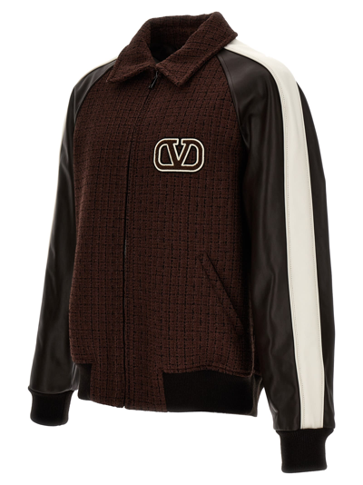 Shop Valentino Bomber Jacket With Logo Embroidery In Brown