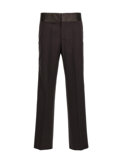 Shop Valentino Wool Silk Band Pants In Brown