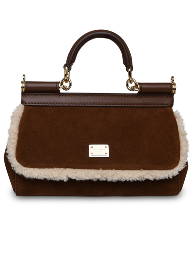 Shop Dolce & Gabbana Woman  Sicily Small Handbag In Brown Calf Leather Blend