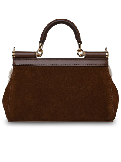 Shop Dolce & Gabbana Woman  Sicily Small Handbag In Brown Calf Leather Blend
