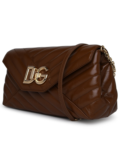 Shop Dolce & Gabbana Woman  Lop Camel Calf Leather Shoulder Strap In Brown