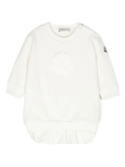 Shop Moncler White Cotton Blend Sweatshirt Dress In Bianco