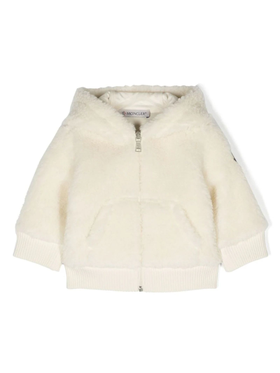 Shop Moncler White Wool Blend Hoodie Jacket In Bianco