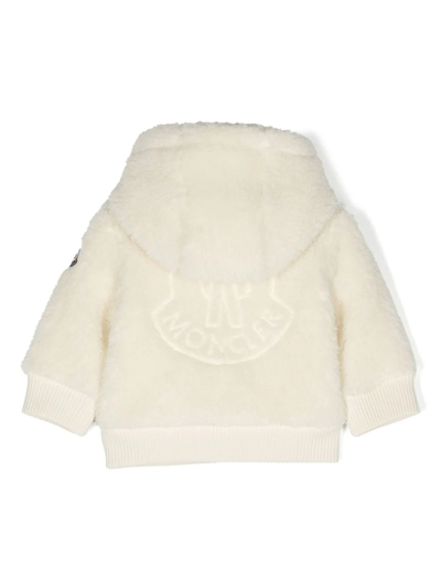 Shop Moncler White Wool Blend Hoodie Jacket In Bianco