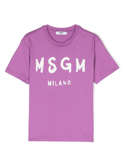 Shop Msgm Logo T-shirt In Violet