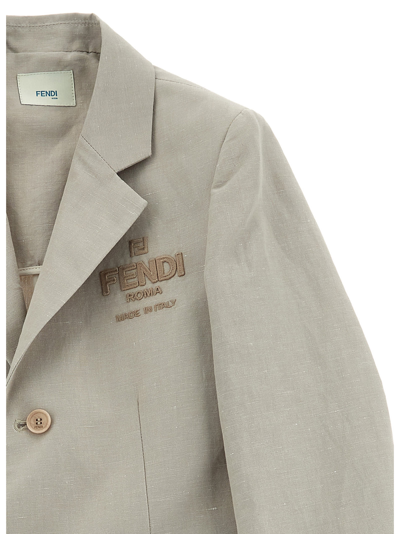 Shop Fendi Logo Embroidery Blazer Jacket In Gray