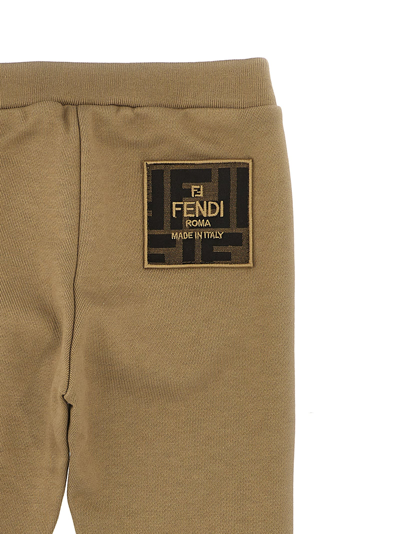 Shop Fendi Logo Joggers In Beige