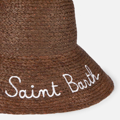 Shop Mc2 Saint Barth Woman Straw Light Brown Bucket With Front Embroidery