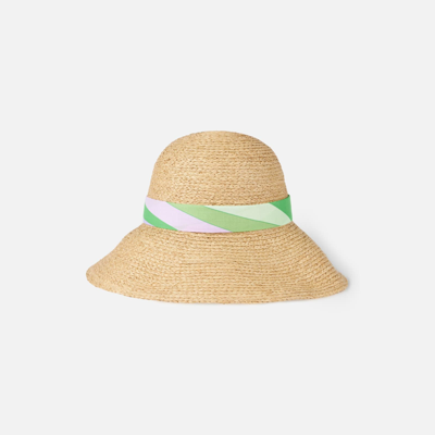 Shop Mc2 Saint Barth Woman Straw Bucket With Front Embroidery And Multicolor Printed Stripe In White