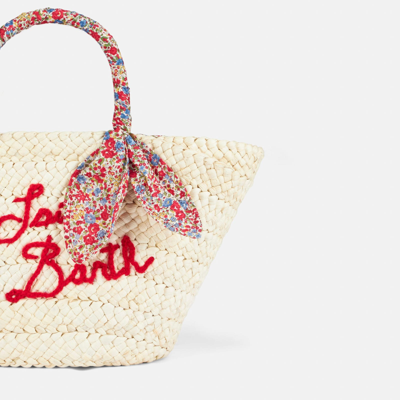 Shop Mc2 Saint Barth Woman Small Straw Bag With Embroidery In Red
