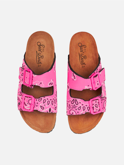 Shop Mc2 Saint Barth Woman Sandals With Pink Bandanna Print