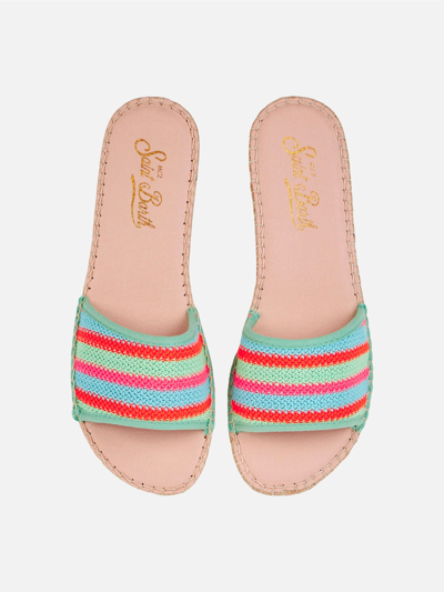 Shop Mc2 Saint Barth Woman Espadrillas With Crochet Stripes In Green